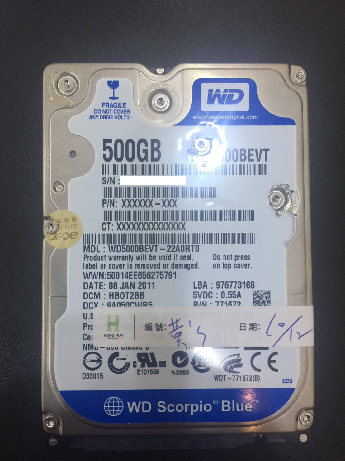 WD 500G (WD5000BEVT) 硬碟資料救援 - Harddisk
